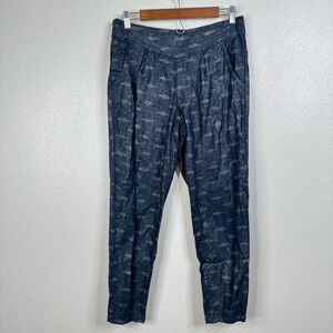 Free People Linen Blend Metallic Navy Ikat Pattern Pants Size Small